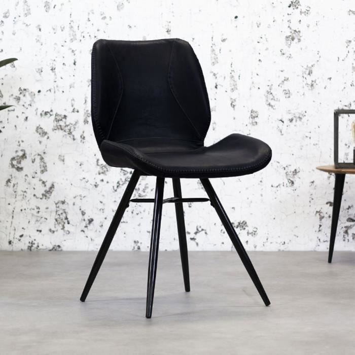 Chaise de Salle à Manger - Beau - Noir - Simili Cuir - Style Industriel - 1 Place