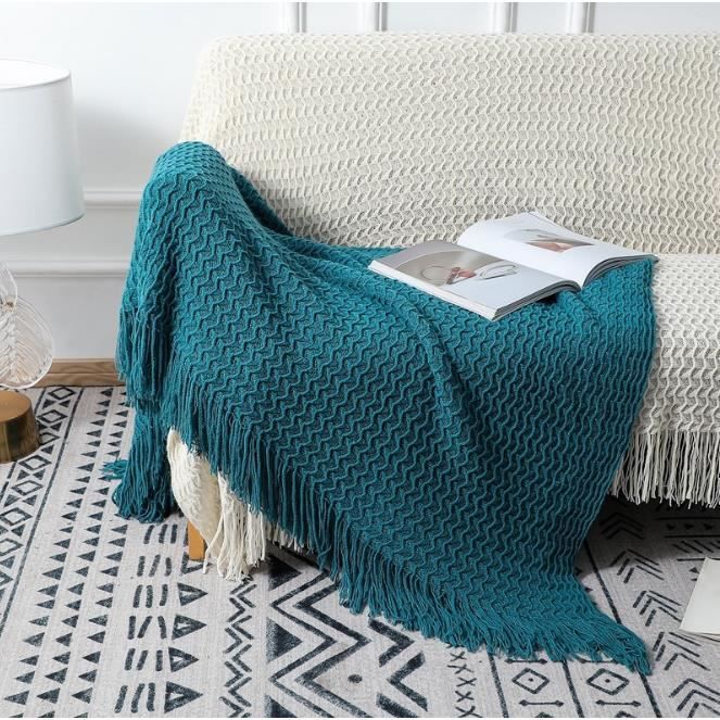 LumiSyne Couverture Tricotée Gland Couleur Solide Jacquard Motif Losange Nordique Chaud Jeté Tapis à La Mode Doux Couverture Jeté De Canapé Couvre-Lit Décorative Jetés De Lit 130*230cm 