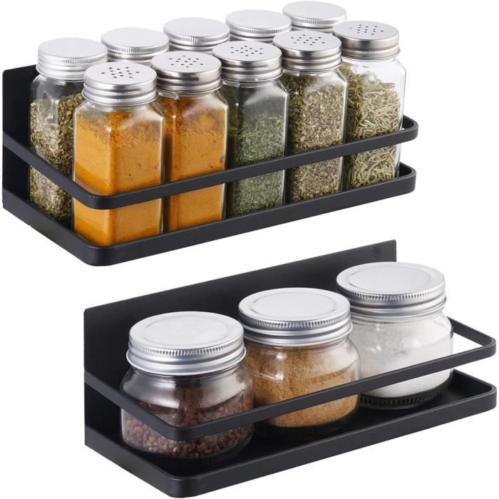 KedioPio Lot De 2 Étagères à Épices Magnétiques Pour Frigo - Rangement Cuisine Noir Bambou Et Métal