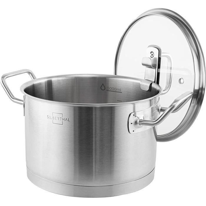 SILBERTHAL Grande Casserole Inox 58 l 24 cm Avec Couvercle En Verre Tous Feux Et Four Design