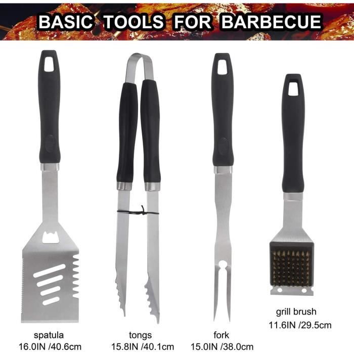 Grilljoy 20pc Set Barbecue Accessoires de Barbecue en Acier Inoxydable