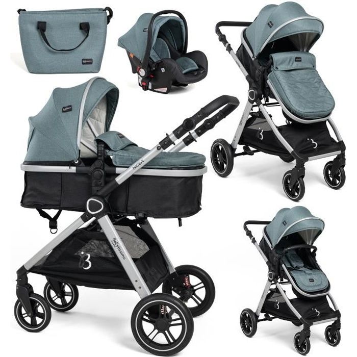 BEBELISSIMO - Poussette combinée trio 3 en 1 - siège auto 0m - nacelle - dès la naissance - jusqu’à 22kg - Nicea - vert