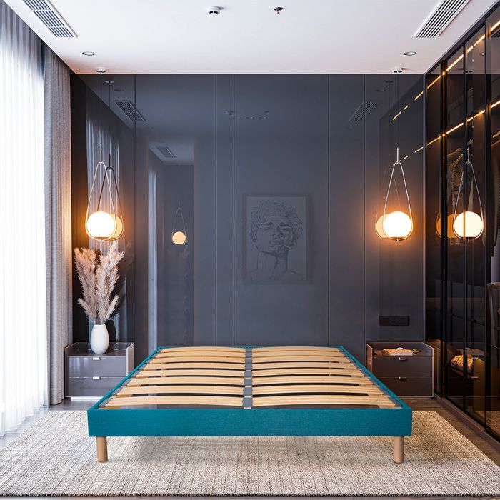 Cadre à lattes Tissu Lumière 140x200 cm - Tri-lattes - Turquoise Cadre à lattes Tissu Lumière 140x200 cm - Tri-lattes - Turquoise