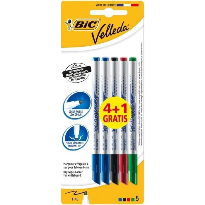 Bic Lot De 5 Feutres Effacables A Sec Velleda 1721 Couleurs Assorties Cdiscount Beaux Arts Et Loisirs Creatifs