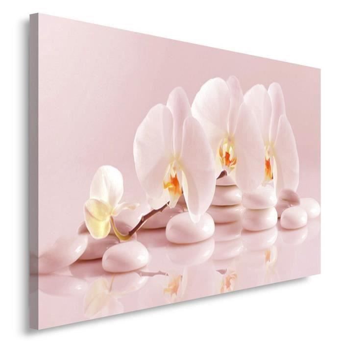 Tableau Décoration Murale galets orchidée rose 40x50 cm Impression sur  Toile Artistique Graphique d'intérieur chambre à coucher