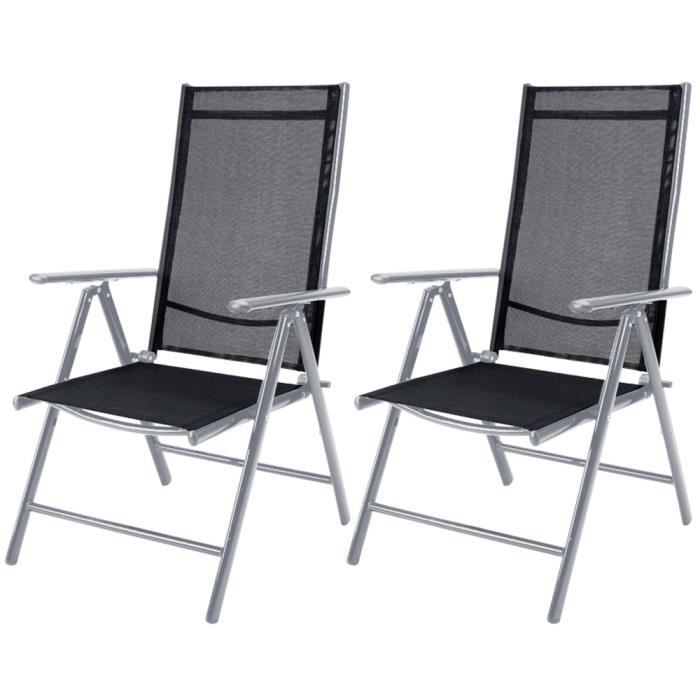 2x Chaises de jardin à dossier haut aluminium pliable résistante intempéries dossier réglable 8 positions accoudoirs 120kg