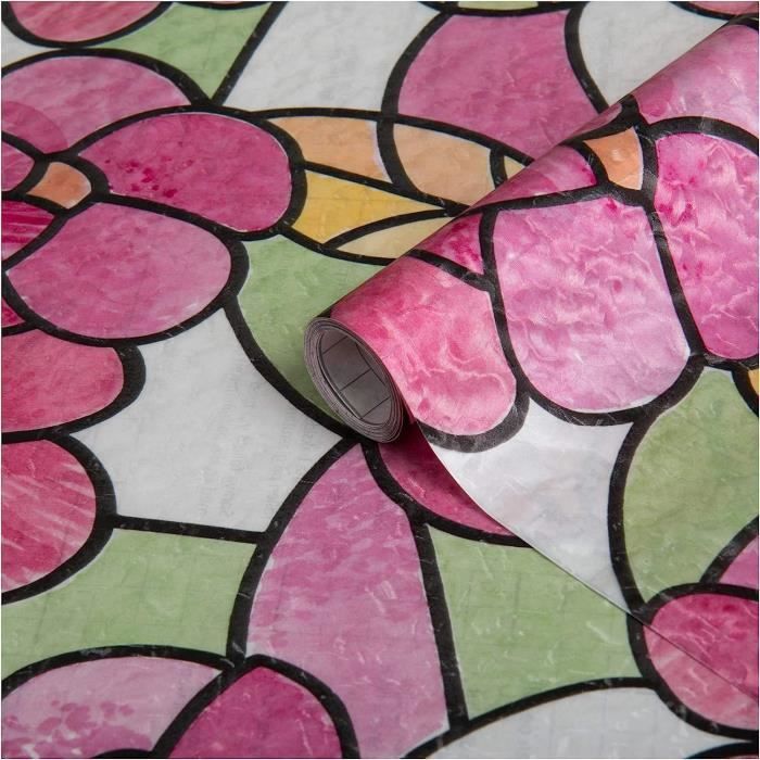 Film Vitrage 3D Mosaïque Arc-en-ciel - Adhésif Sans Colle - 60x200cm - Décoration Fenêtre - Intimité & Lumière