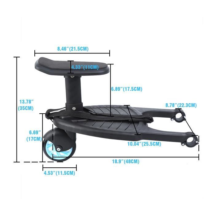Siège Enfant Universel Tubiaz - Planche Poussette Avec Siège Enfant - Universelle 2-6 Ans - Roues 360° - Charge 25kg Max Planche Marche Enfant 2-6 Ans Tubiaz