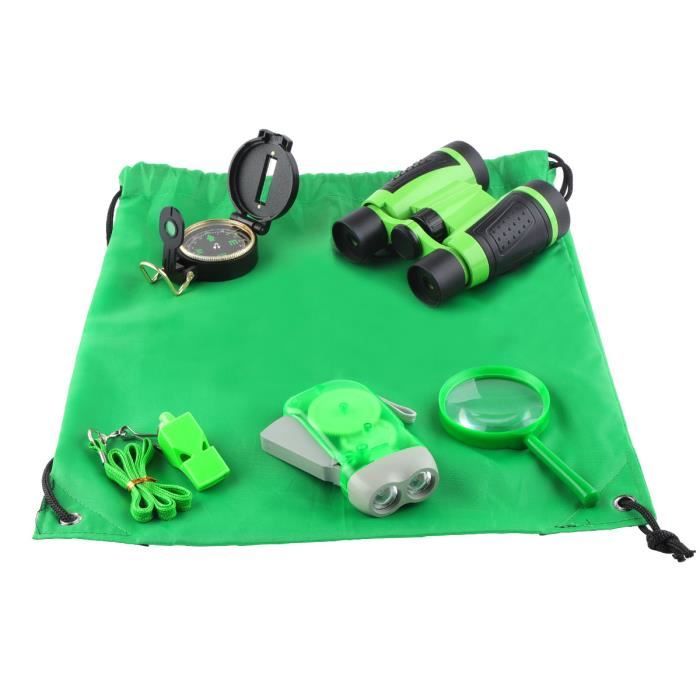 ESSENSON Kit Explorateur Extérieur – 12 Pièces Aventure : Sac à Dos, Jumelles, Loupe, Boussole, Filet à Papillons, Cadeau Enfant 4-8 Ans