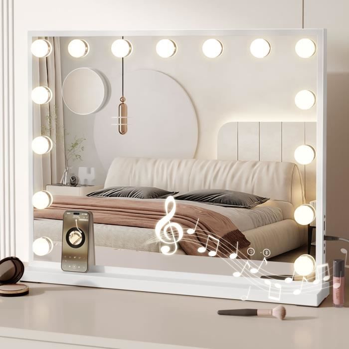 Dripex Miroir de Maquillage Lumineux 15 Ampoules LED avec Bluetooth Miroir  Coiffeuse Holleywood Luminosité Réglable 58 x 46 - Cdiscount Maison