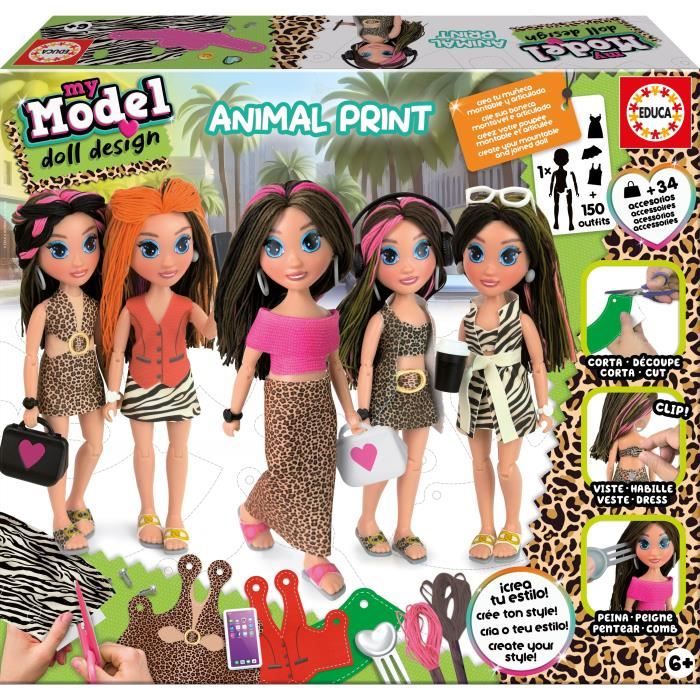 Jeu créatif - EDUCA - My Model Doll Design WILD PRINT - Crée ta poupée personnalisée avec des motifs tendance