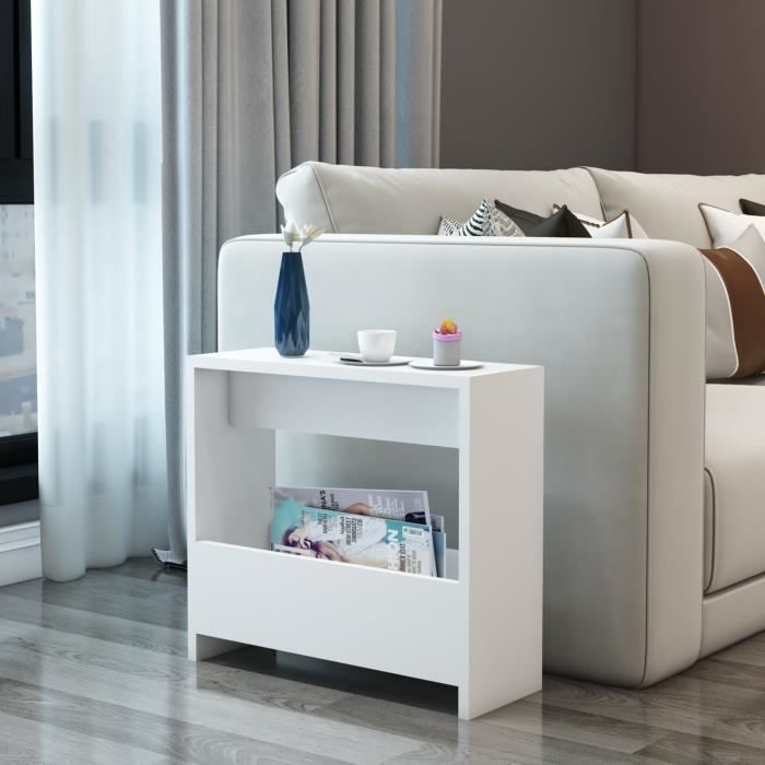 Table dappoint rectangulaire Rødovre avec porte-revues 60 x 55 x 20 cm blanc [en.casa]