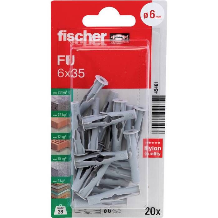 Cheville universelle FISCHER FU 6x35 K NV Nylon 6x35 mm Expansion universelle