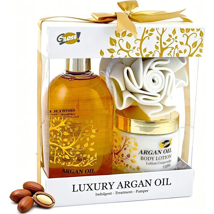 Coffret Cadeau Beauté & Bien-Être à L'Huile D'Argan - 6 Produits, Blanc Et Or