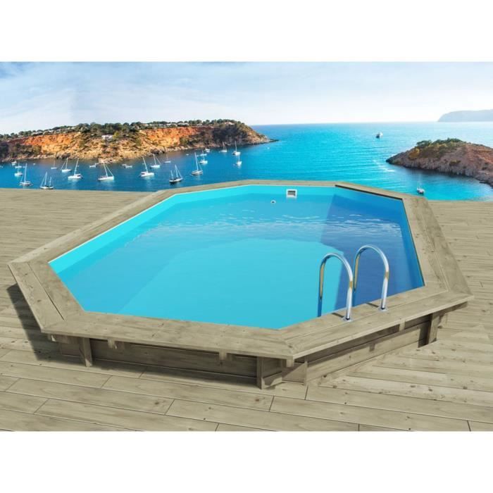 Piscine bois Octogonale allongée - HABITAT ET JARDIN - Miami - Hors-sol - 4.86 x 3.36 x 1.20 m