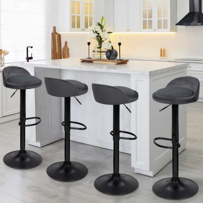 Lot De 4 Tabourets De Bar Réglables Karl - Gris - Hauteur 63-84 Cm - Assise Pivotante 360° - 11