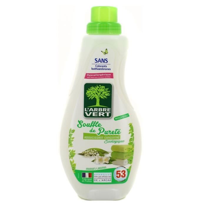 L'Arbre Vert Soin du Linge Assouplissant Hypoallergénique et Ecologique Souffle de Pureté 80 Lavages 1,5 L - Lot de 2