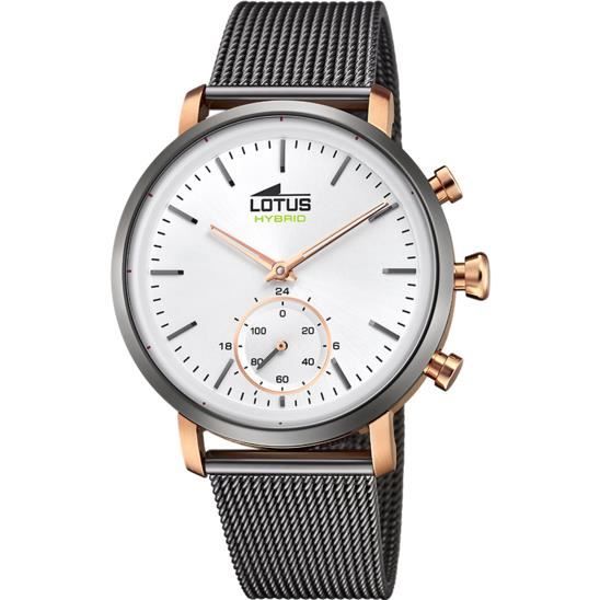 Montre Connectée - Lotus - Smartime Hybrid - Bicolore Anthracite et PVD Rose - Étanche 10ATM - Bracelet Acier