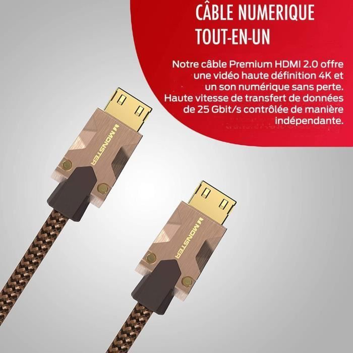 MONSTER Câble HDMI M2000 UHD 4K HDR10+ 25GBPS - 1.5 m