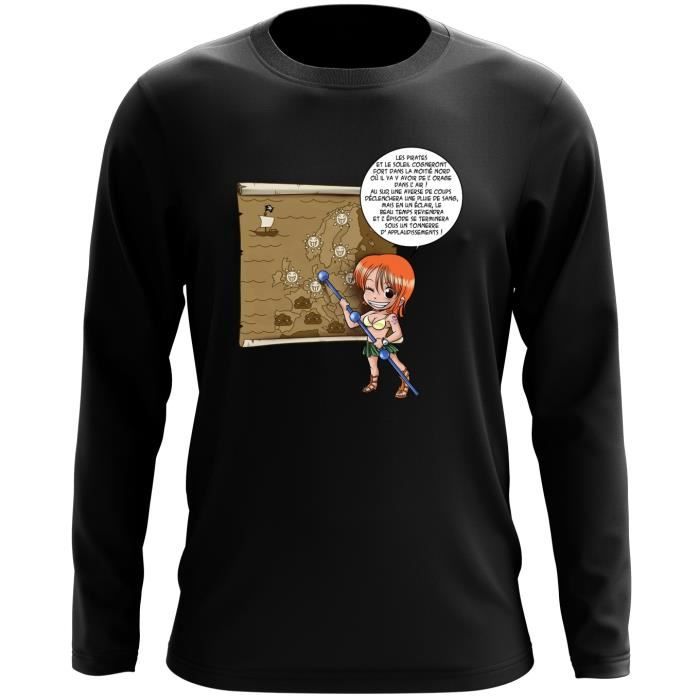 T Shirt A Manches Longues Noir One Piece Parodique Nami Les Previsions De Meteo Pirate Pour Le Prochain Episode Parodie One Pie Achat Vente T Shirt T Shirts Manches Longues Ma