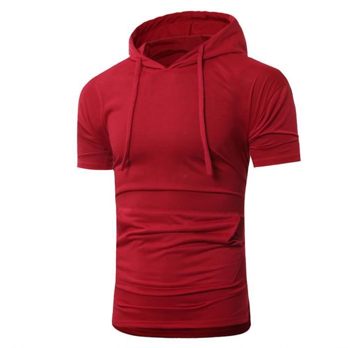 Libaib A Manches Courtes T Shirt Des Hommes D Ete Mode Pull Avec Capuche Homme Rouge Rouge Cdiscount Pret A Porter