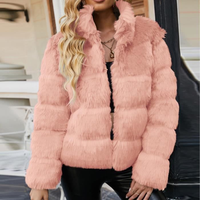 Manteau chaud en fausse fourrure pour femme pour femme Rose Rose