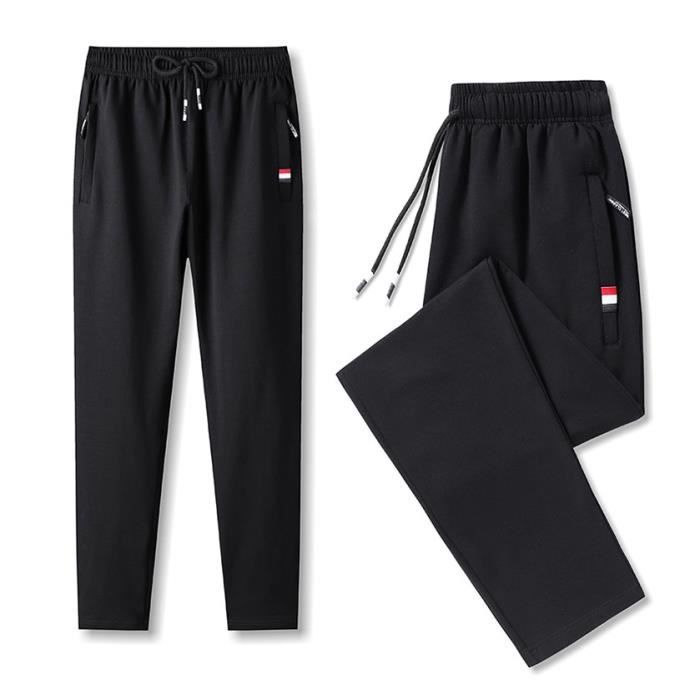 hommes pantalon droit de poche zippée en coton de sport décontracté de couleur unie d'automne pour running fitness noir