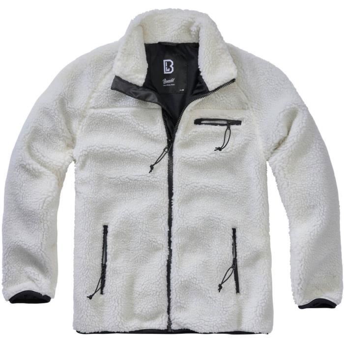 Veste polaire - BRANDIT - À capuche - Blanc - Peluche épaisse - Poches zippées