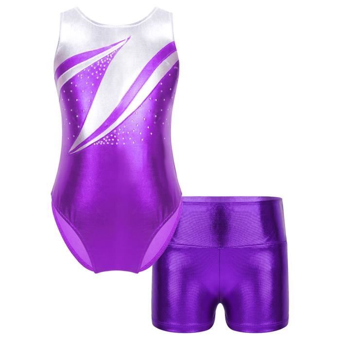 Ensemble Gymnastique Fille Strass - Crop Top Et Short Patinage Artistique Danse Sport - Tailles 5-16 Ans