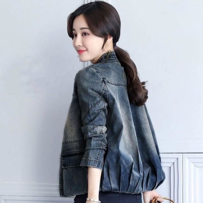 Nouveau et Populaire Manteau Court en Jean de Luxe Décontracté à Perles pour Femme, Veste en Jean Bleue à Manches Longues pour Femme Nouveau et Populaire Manteau Court en Jean de Luxe Décontracté à Perles pour Femme, Veste en Jean Bleue à Manches Longues pour Femme