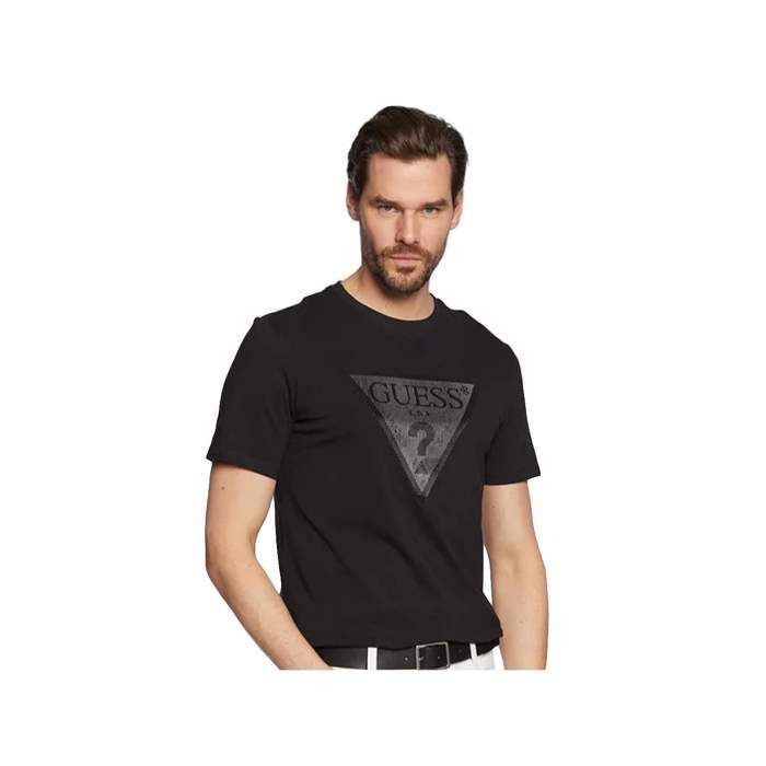 T shirt Guess Homme Classic logo triangle stéréoscopique Noir Coton - Authentique Vetement Guess Homme