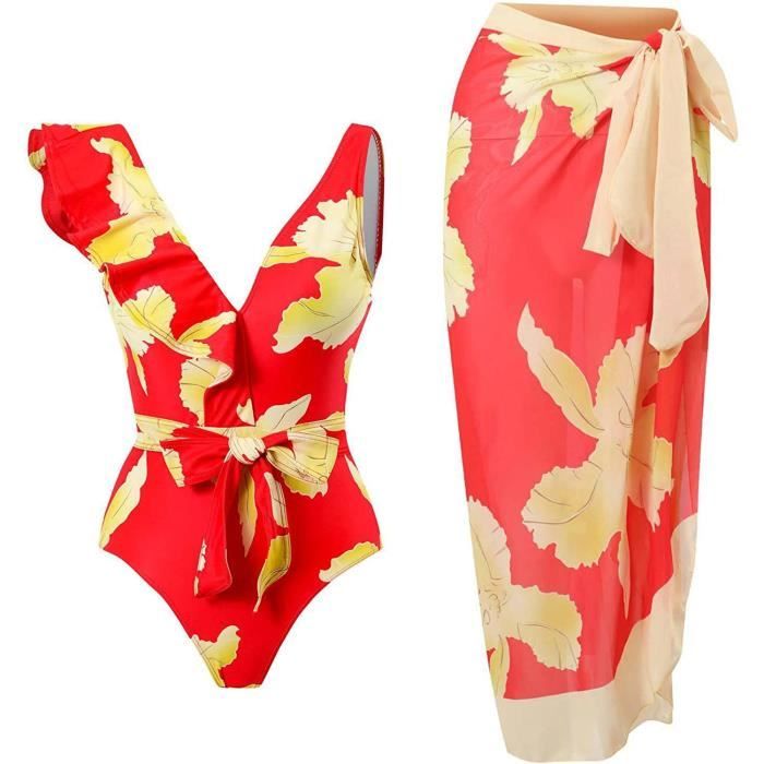 AI'MAGE Maillot De Bain Maternité Une Pièce - Col V, Cravate Devant, Nœud Papillon, Grossesse