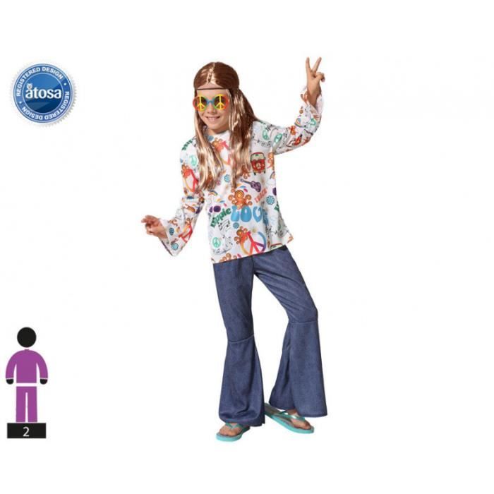 déguisement hippie denim - ac-déco - polyester - multicolore - 10-12 ans
