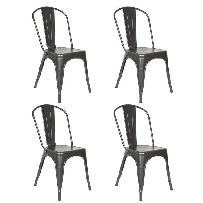 hsturyz lot de 4 chaises style industriel en métal empilable tabouret de cuisine vintage assise métal 85*45*45cm gris