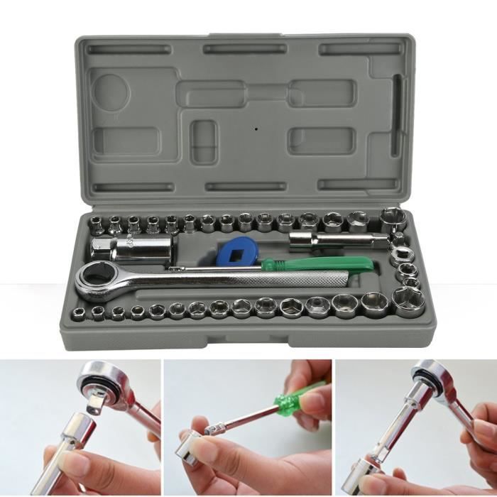 KAKET Kit Outils Réparation Voiture 46 Pièces – Clé à Cliquet 1/4 avec