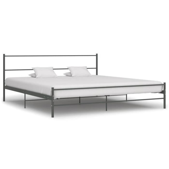 [8247] Lit Grand 180x200cm Structure de lit Gris Métal 180x200 cm Moderne-desgin Poids:20.2
