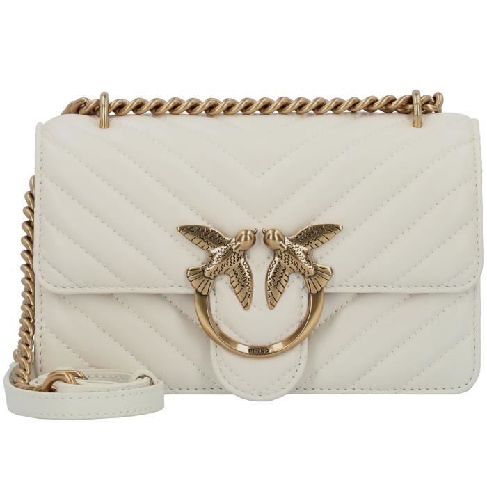 PINKO Love One Mini - Sac bandoulière cuir 21 cm blanc/beige bride à bouton