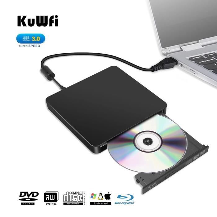 Lecteur Graveur Blu Ray Externe DVD CD 3D, USB 3.0 Slim BD CD DVD pour PC  Mac Windows : : Informatique