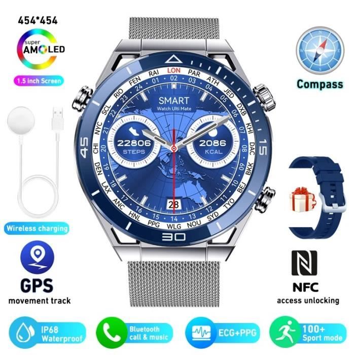 Montre Connectée NDavid AMOLED 42mm – Appel Bluetooth, Grise, Homme/femme, 2024, étanche