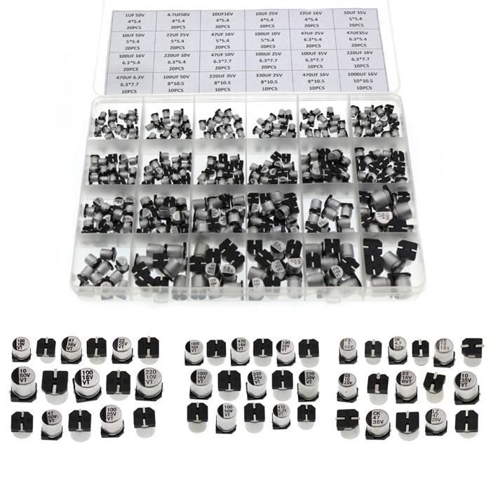 Kit Condensateurs Électrolytiques 60 Pièces - 12 Valeurs 1uF à 470uF - Pour Réparation