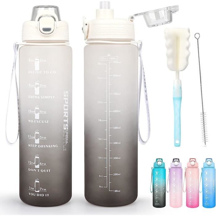 KollyKolla – Gourde Sport 1L Avec Paille, Sans BPA, 2 Modes De Boisson, Anti-fuite, Silicone Antidérapant