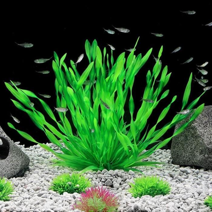 Meilleurs prix pour Décoration d'aquarium Aspect réaliste des plantes d'aquarium abri de cachette de poisson jonc de mer artificiel en plastique vert S