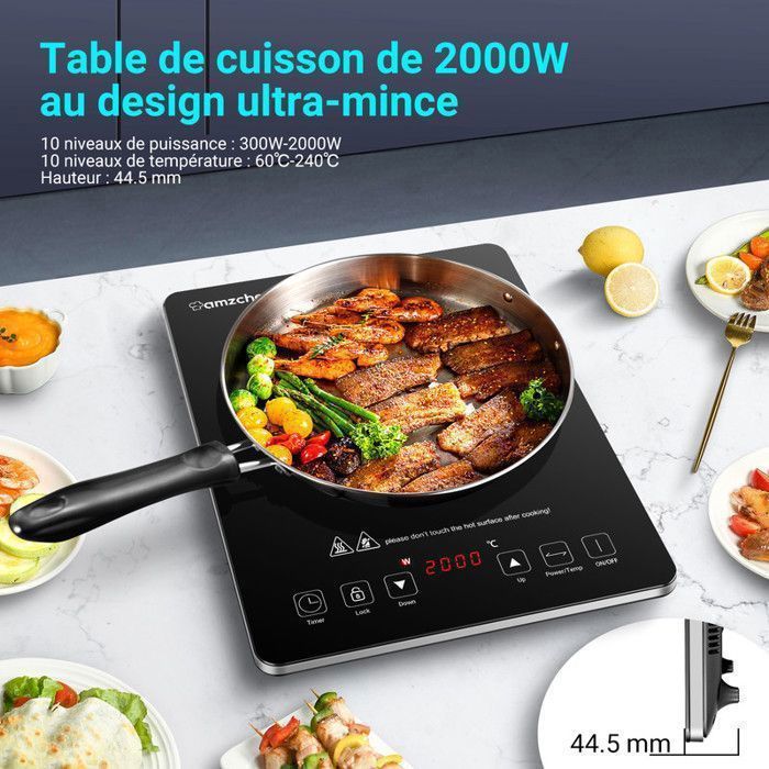 Plaque à Induction AMZCHEF 60cm 4 Zones - Fonction Boost, Zones Flexibles, 7400W, Minuterie, Verrouillage - 9 Niveaux