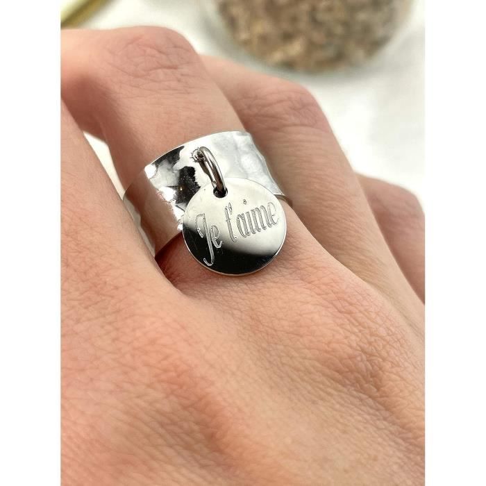 Bague Breloque Gravure Personnalisable Ajustable En Acier