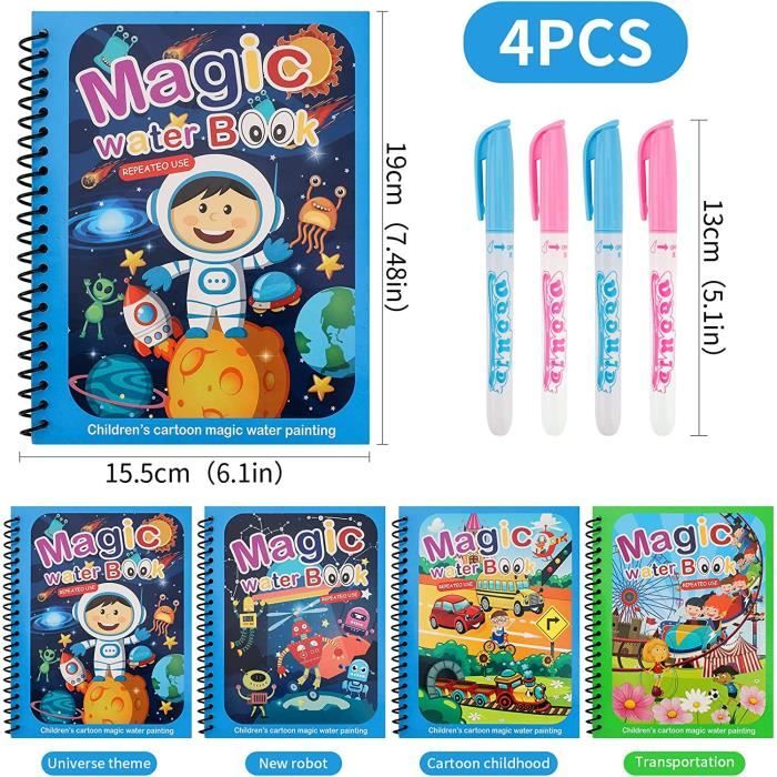 Lot De 4 Livre De Coloriage A L'eau, Pour Enfants,Livre Magique Avec