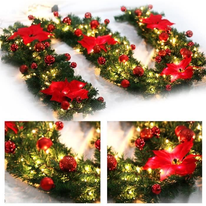 Guirlande De Noël Artificielle 175 Cm Avec Baies Rouges Et Pommes De Pin - Décoration Cheminée, Escalier, Sapin