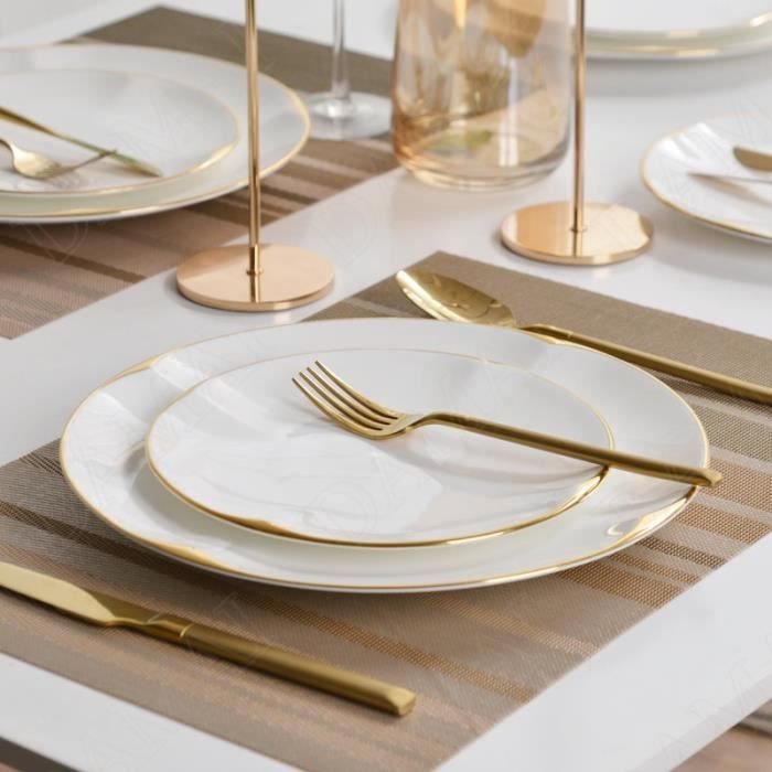 Assiette,Assiettes en céramique blanche dorée, assiette à dîner décorative  en porcelaine, plats à Steak, pâtes, hôtel - Type A1 - Cdiscount Maison