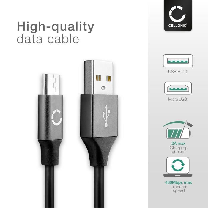 Câble Micro USB de 2m pour Mpow Cheetah D4 D7 D8 D9 H12 Active