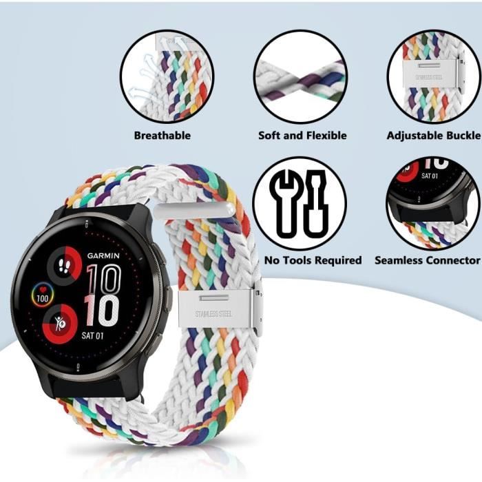 Cinturino In Nylon Intrecciato 20mm Per Garmin Vivoactive 5, Venu 2 Plus, Forerunner 245 E Molti Altri - Regolabile E Traspirante