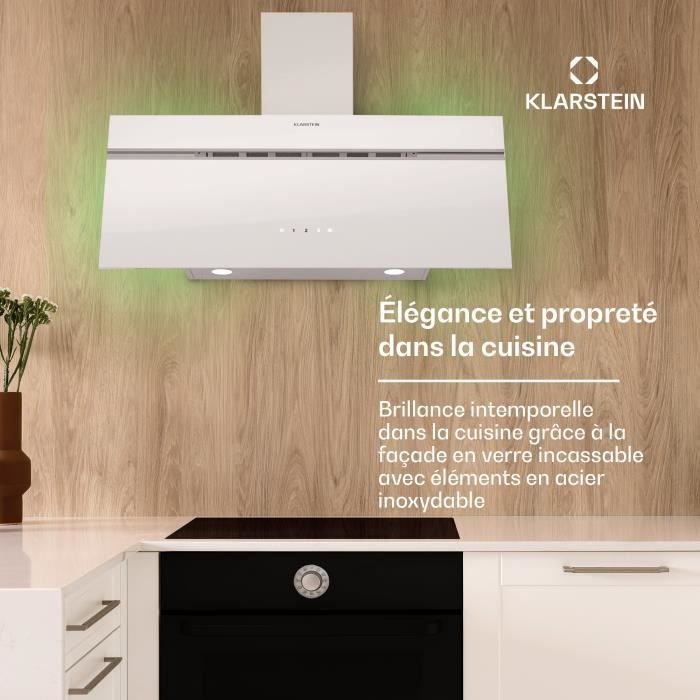 Klarstein Hotte aspirante, Filtre compatible lavevaisselle en aluminium, Débit de 600 m³h, LED